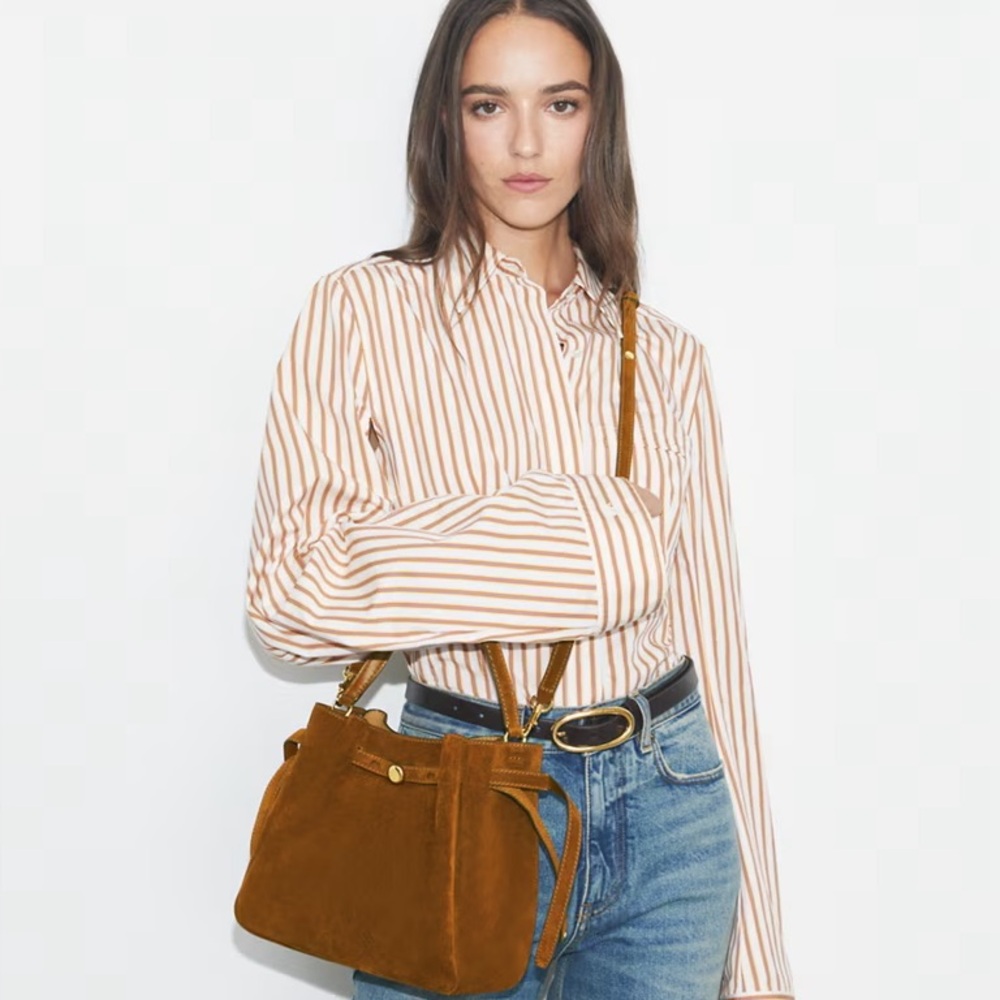 Tory Burch Romy Suede Bucket Bag in Park Bench